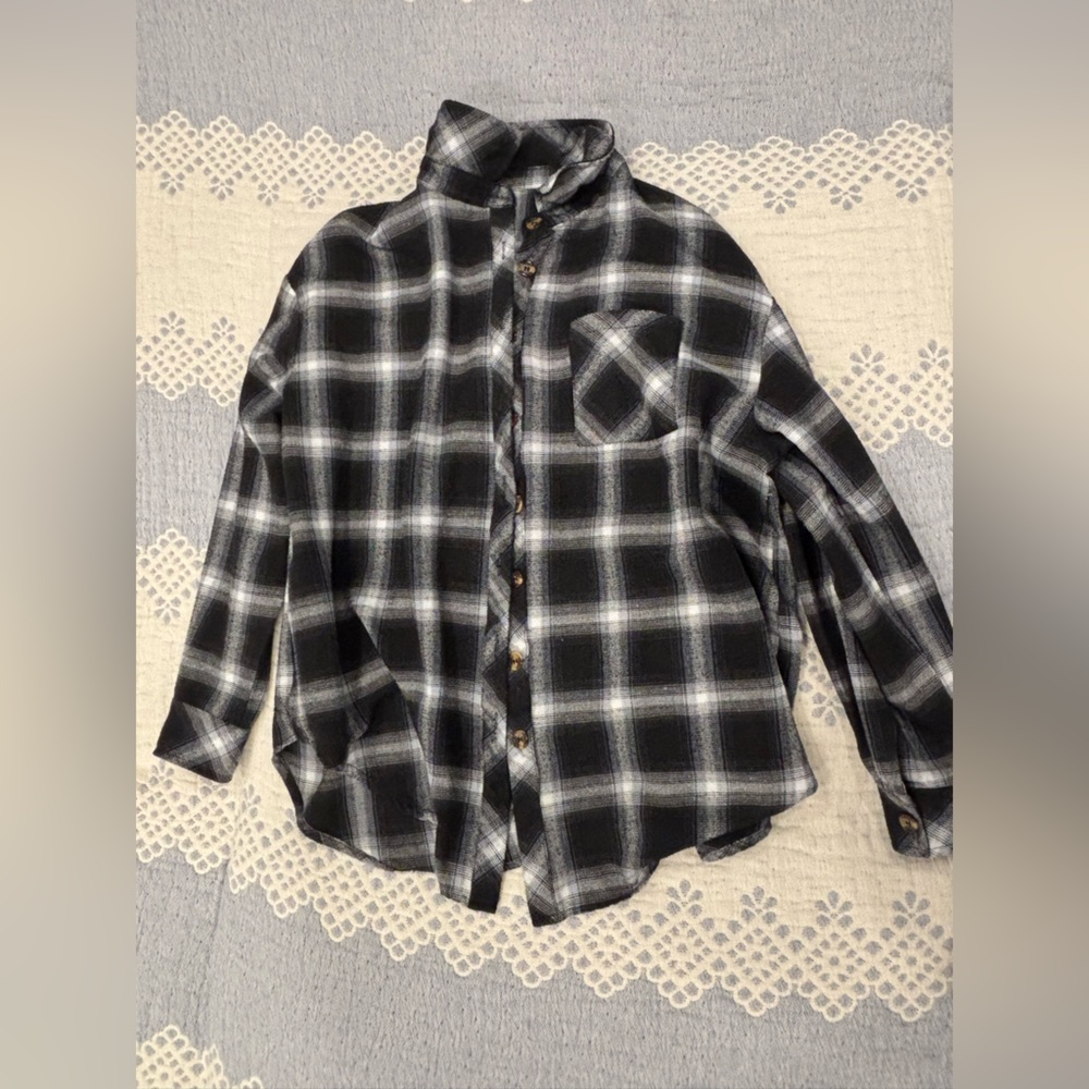 Black and White Plaid Button-Up Shirt